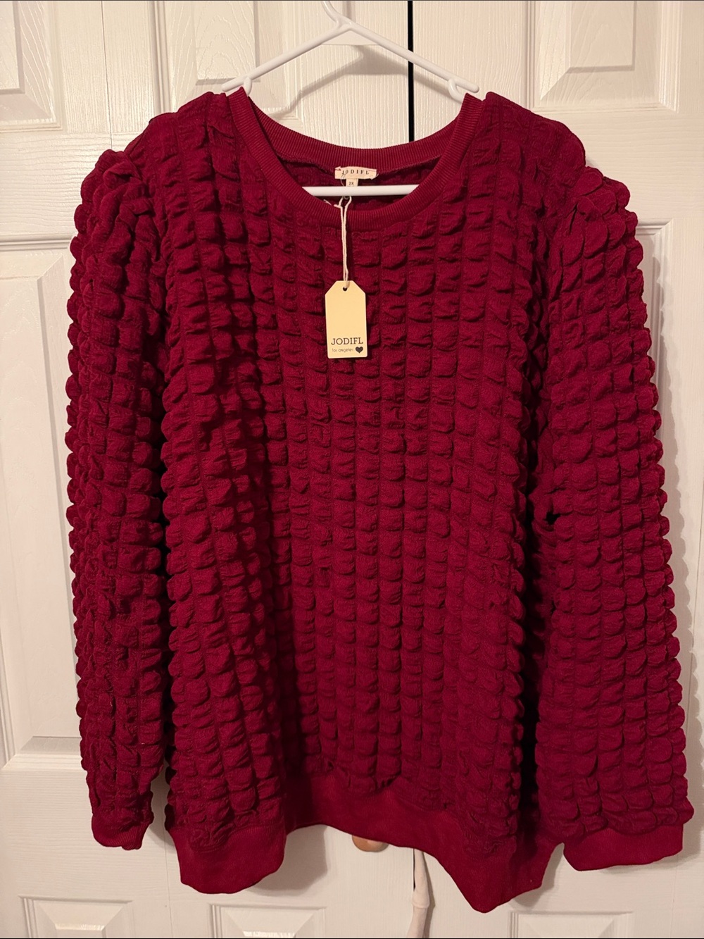 JODIFL Women's Bubble Knit Crewneck Sweater - Wine
